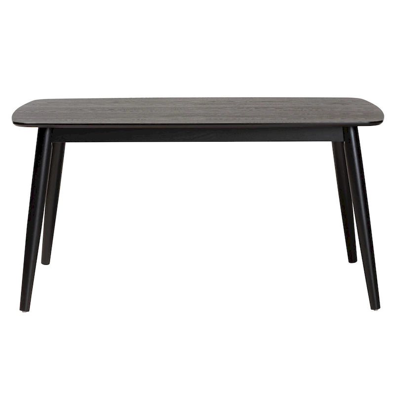 Table de salle à manger rectangulaire du milieu du siècle en chêne naturel / noir / noyer brun avec pieds inclinés et coins arrondis – 6 places
