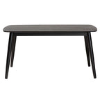 Table de salle à manger rectangulaire du milieu du siècle en chêne naturel / noir / noyer brun avec pieds inclinés et coins arrondis – 6 places