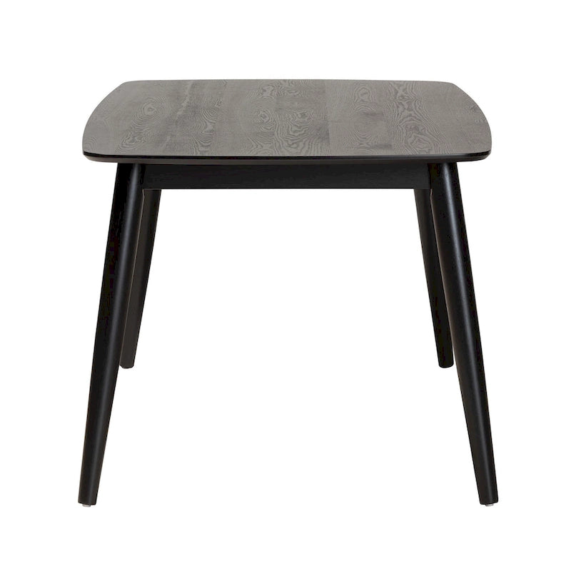Table de salle à manger rectangulaire du milieu du siècle en chêne naturel / noir / noyer brun avec pieds inclinés et coins arrondis – 6 places