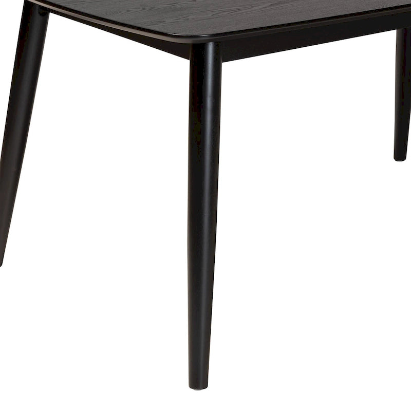 Table de salle à manger rectangulaire du milieu du siècle en chêne naturel / noir / noyer brun avec pieds inclinés et coins arrondis – 6 places
