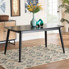 Table de salle à manger rectangulaire du milieu du siècle en chêne naturel / noir / noyer brun avec pieds inclinés et coins arrondis – 6 places