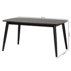 Table de salle à manger rectangulaire du milieu du siècle en chêne naturel / noir / noyer brun avec pieds inclinés et coins arrondis – 6 places