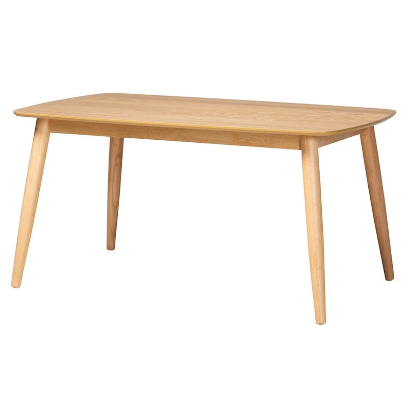 Table de salle à manger rectangulaire du milieu du siècle en chêne naturel / noir / noyer brun avec pieds inclinés et coins arrondis – 6 places