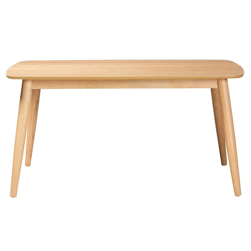 Table de salle à manger rectangulaire du milieu du siècle en chêne naturel / noir / noyer brun avec pieds inclinés et coins arrondis – 6 places