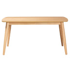 Table de salle à manger rectangulaire du milieu du siècle en chêne naturel / noir / noyer brun avec pieds inclinés et coins arrondis – 6 places