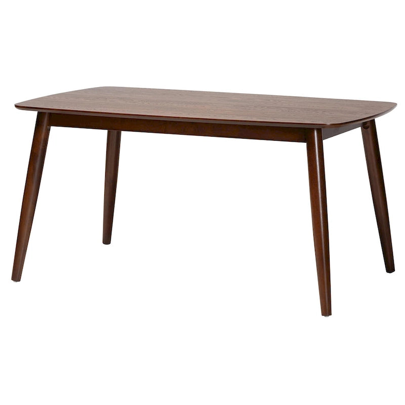 Table de salle à manger rectangulaire du milieu du siècle en chêne naturel / noir / noyer brun avec pieds inclinés et coins arrondis – 6 places