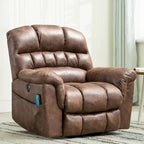 Fauteuil inclinable releveur électrique en microsuède marron/gris avec chauffage, massage et ports USB – Une place