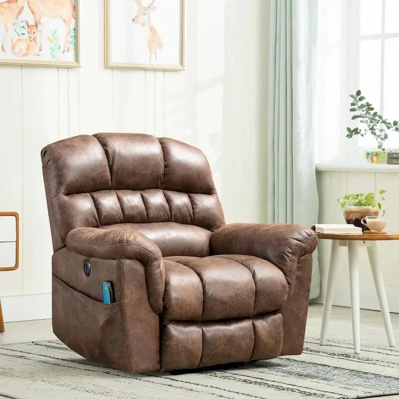 Fauteuil inclinable releveur électrique en microsuède marron/gris avec chauffage, massage et ports USB – Une place
