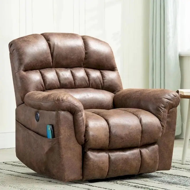 Fauteuil inclinable releveur électrique en microsuède marron/gris avec chauffage, massage et ports USB – Une place