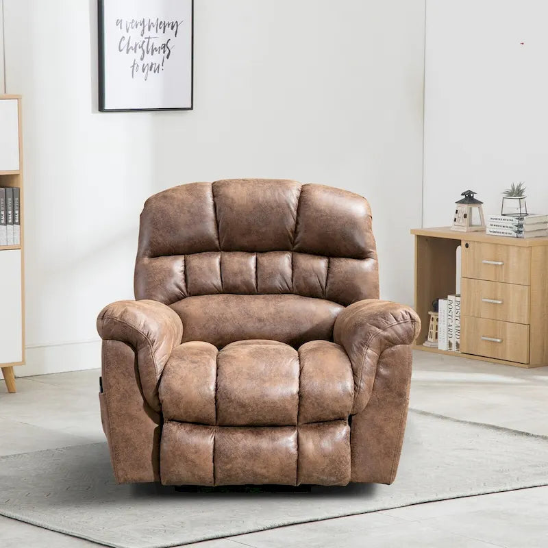 Fauteuil inclinable releveur électrique en microsuède marron/gris avec chauffage, massage et ports USB – Une place