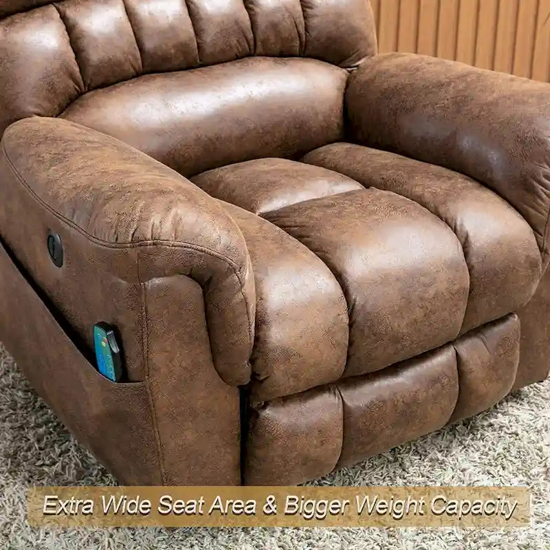 Fauteuil inclinable releveur électrique en microsuède marron/gris avec chauffage, massage et ports USB – Une place
