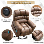 Fauteuil inclinable releveur électrique en microsuède marron/gris avec chauffage, massage et ports USB – Une place