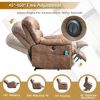 Fauteuil inclinable releveur électrique en microsuède marron/gris avec chauffage, massage et ports USB – Une place