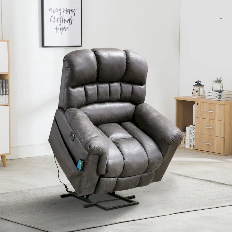 Fauteuil inclinable releveur électrique en microsuède marron/gris avec chauffage, massage et ports USB – Une place