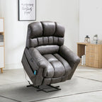 Fauteuil inclinable releveur électrique en microsuède marron/gris avec chauffage, massage et ports USB – Une place
