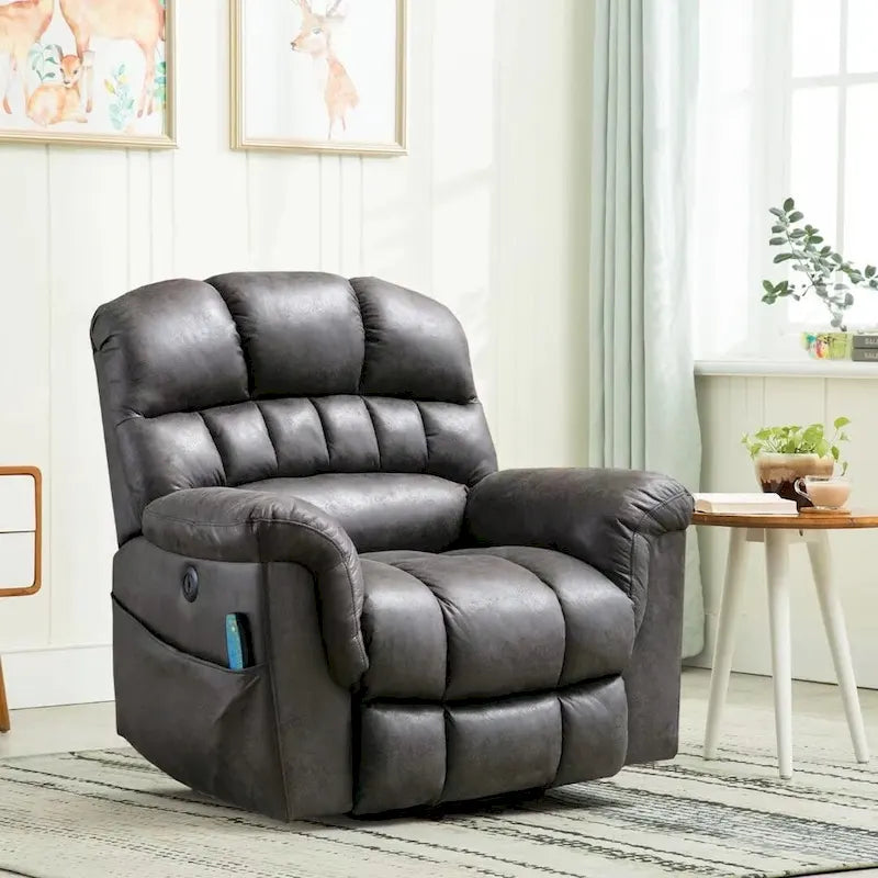 Fauteuil inclinable releveur électrique en microsuède marron/gris avec chauffage, massage et ports USB – Une place