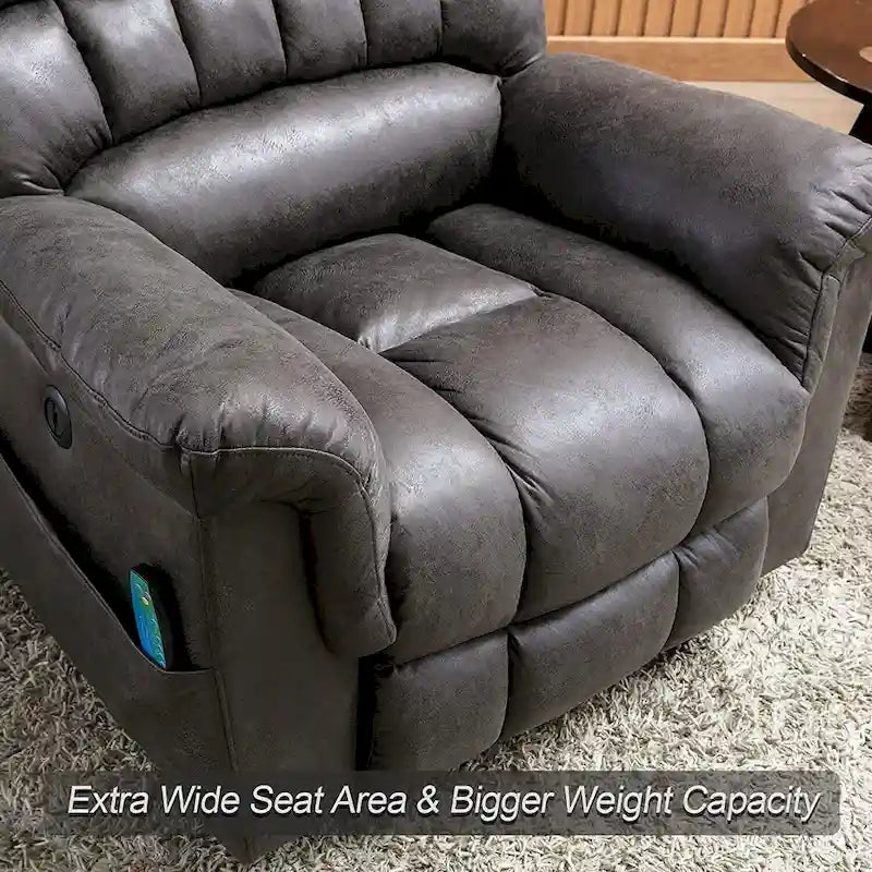 Fauteuil inclinable releveur électrique en microsuède marron/gris avec chauffage, massage et ports USB – Une place