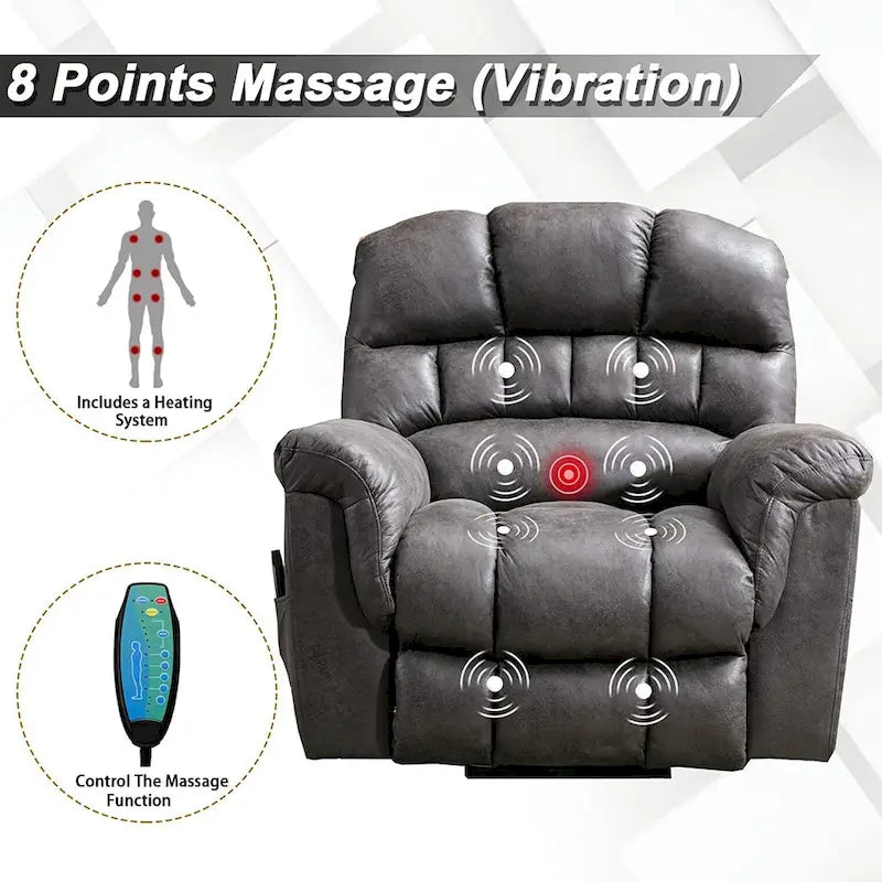 Fauteuil inclinable releveur électrique en microsuède marron/gris avec chauffage, massage et ports USB – Une place
