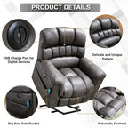 Fauteuil inclinable releveur électrique en microsuède marron/gris avec chauffage, massage et ports USB – Une place