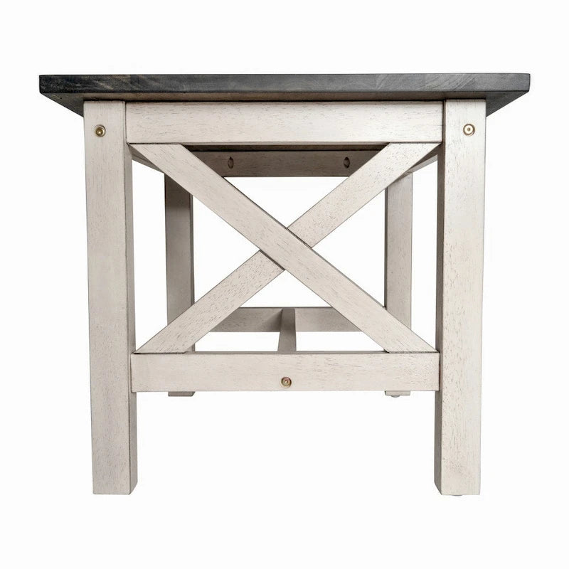 Table d'appoint rustique en bois massif à cadre en X, gris foncé/noyer/gris acacia et blanc rustique – Unité unique