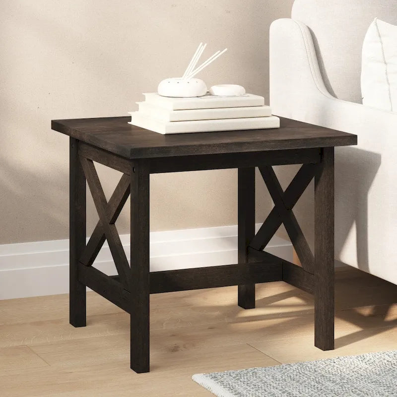 Table d'appoint rustique en bois massif à cadre en X, gris foncé/noyer/gris acacia et blanc rustique – Unité unique