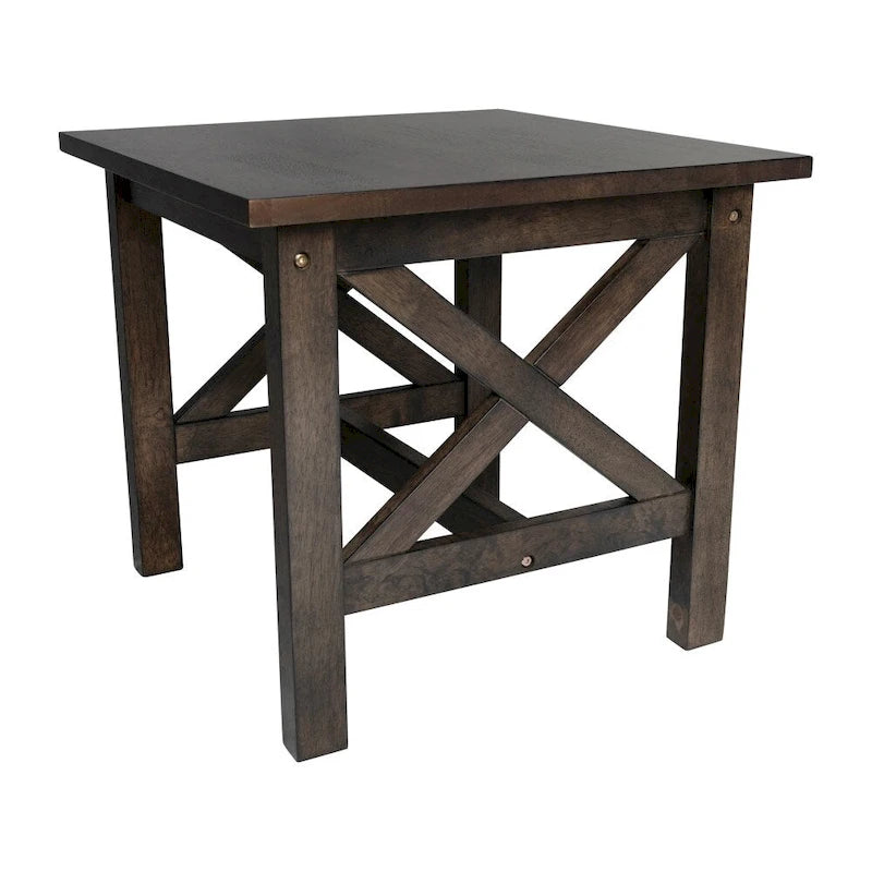 Table d'appoint rustique en bois massif à cadre en X, gris foncé/noyer/gris acacia et blanc rustique – Unité unique
