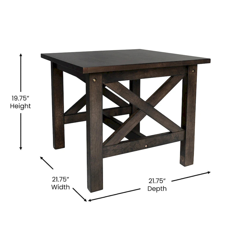 Table d'appoint rustique en bois massif à cadre en X, gris foncé/noyer/gris acacia et blanc rustique – Unité unique