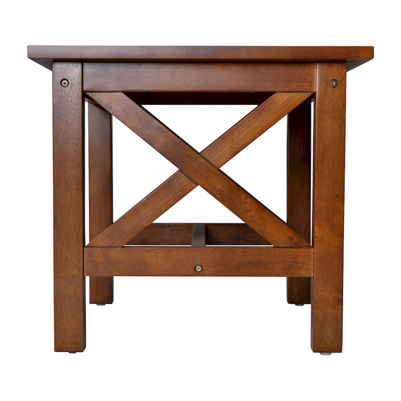 Table d'appoint rustique en bois massif à cadre en X, gris foncé/noyer/gris acacia et blanc rustique – Unité unique