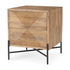 Meuble d'appoint en manguier marron clair avec 2 tiroirs et cadre en fer noir mat – Unité simple
