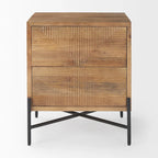 Meuble d'appoint en manguier marron clair avec 2 tiroirs et cadre en fer noir mat – Unité simple