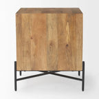 Meuble d'appoint en manguier marron clair avec 2 tiroirs et cadre en fer noir mat – Unité simple