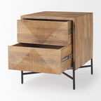 Meuble d'appoint en manguier marron clair avec 2 tiroirs et cadre en fer noir mat – Unité simple