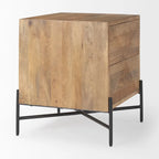 Meuble d'appoint en manguier marron clair avec 2 tiroirs et cadre en fer noir mat – Unité simple