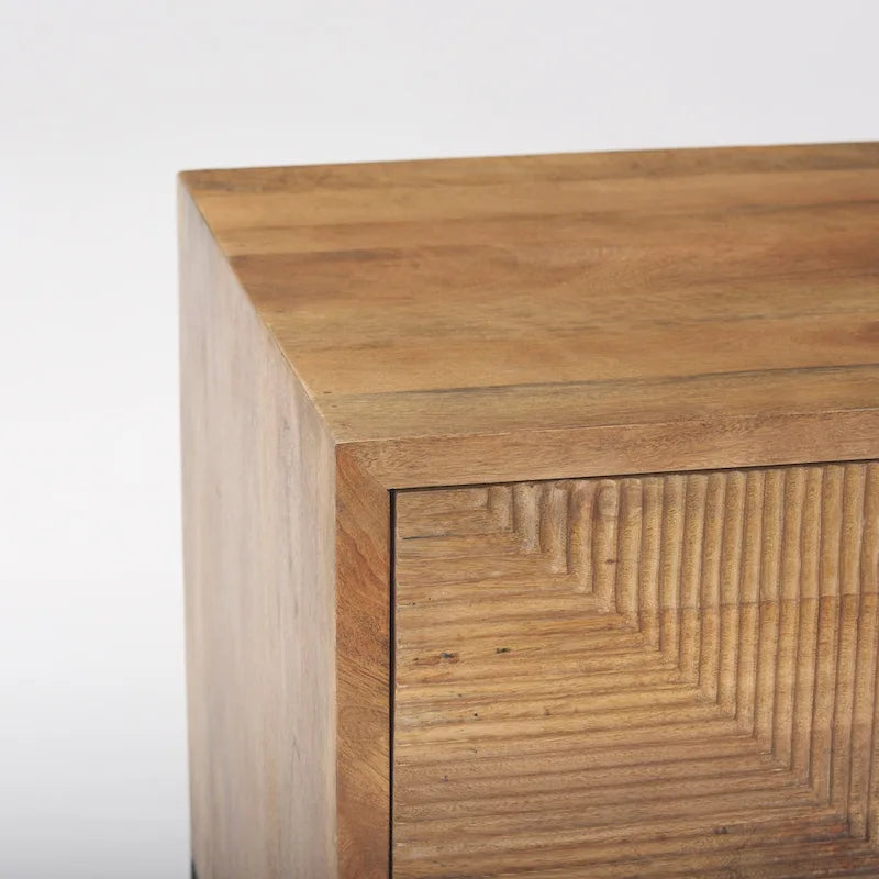 Meuble d'appoint en manguier marron clair avec 2 tiroirs et cadre en fer noir mat – Unité simple