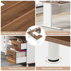 Bureau de direction en L noyer/blanc avec caisson de rangement et étagères – Unité simple