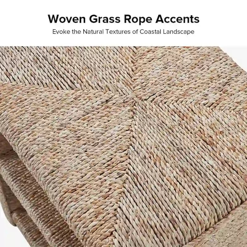 Table d'appoint côtière en rotin naturel avec détails en corde d'herbe et 2 étagères ouvertes – Unité simple