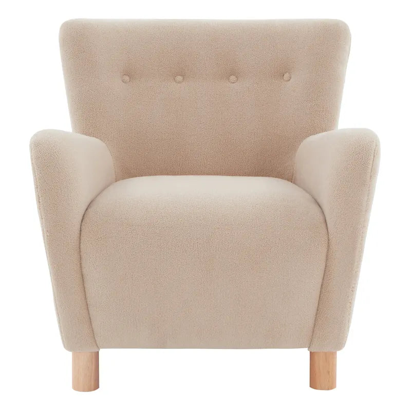 Fauteuil en fausse peau de mouton ivoire/beige avec pieds en bois de bouleau – Une place