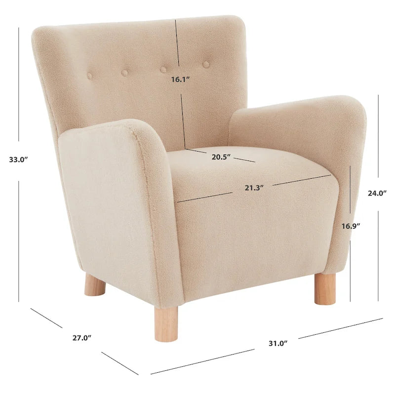 Fauteuil en fausse peau de mouton ivoire/beige avec pieds en bois de bouleau – Une place