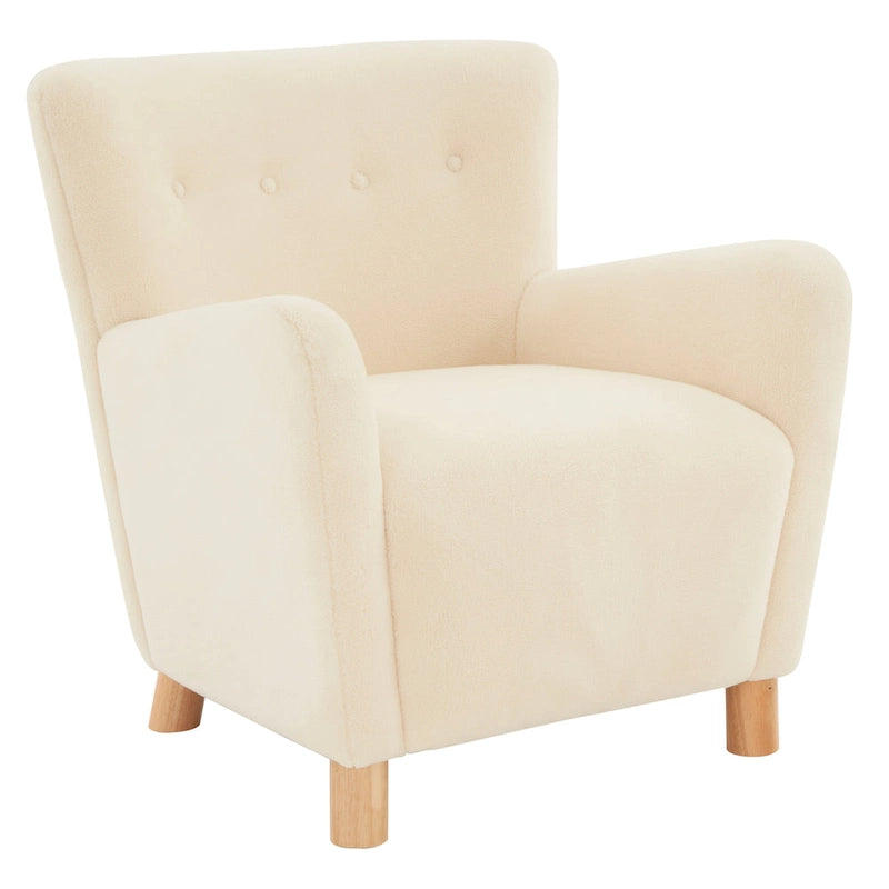 Fauteuil en fausse peau de mouton ivoire/beige avec pieds en bois de bouleau – Une place