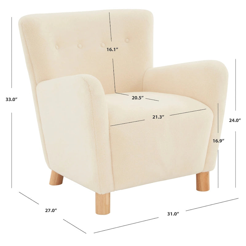 Fauteuil en fausse peau de mouton ivoire/beige avec pieds en bois de bouleau – Une place
