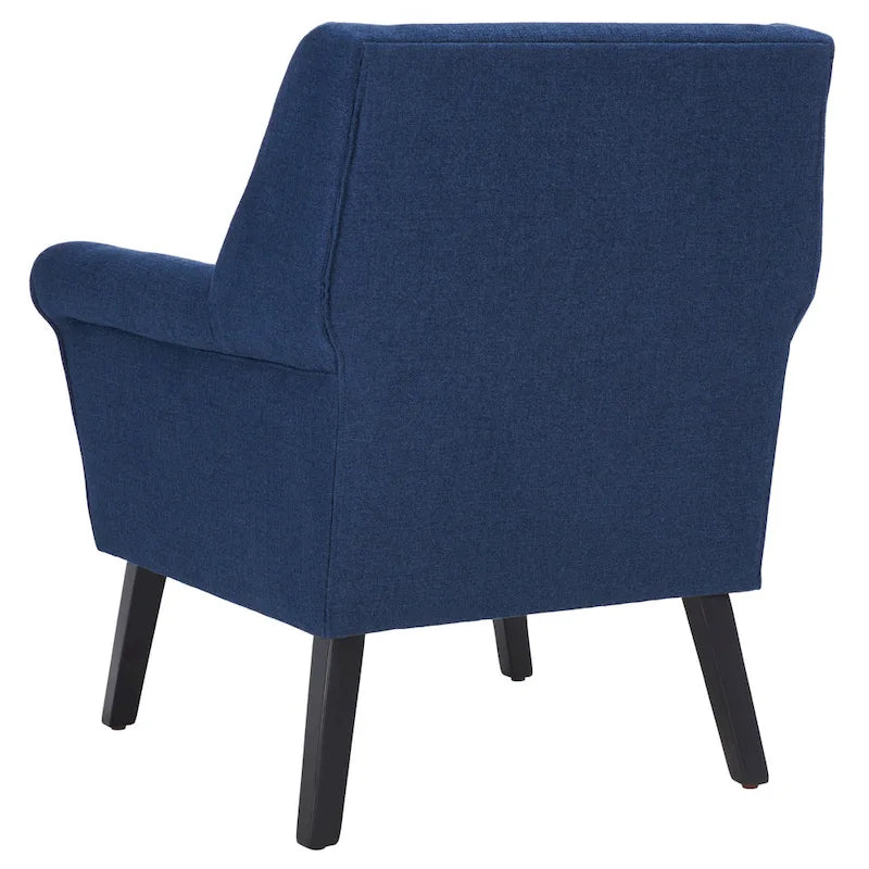 Fauteuil d'appoint en lin bleu marine/gris foncé avec accoudoirs roulés – Siège simple