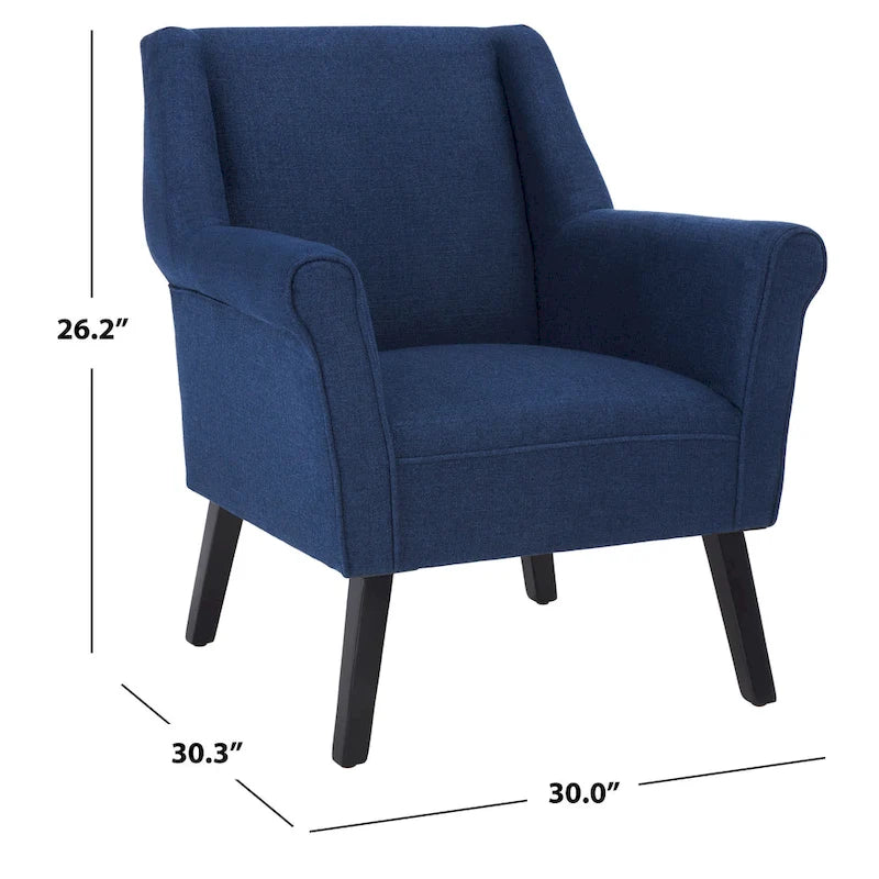 Fauteuil d'appoint en lin bleu marine/gris foncé avec accoudoirs roulés – Siège simple