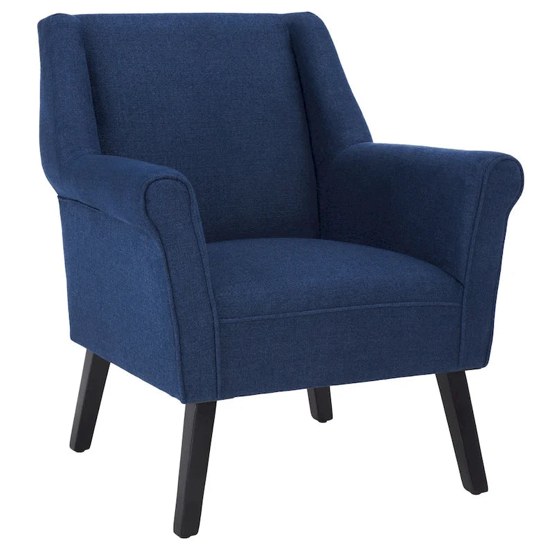 Fauteuil d'appoint en lin bleu marine/gris foncé avec accoudoirs roulés – Siège simple