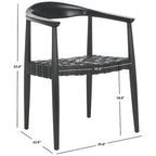 Fauteuil en cuir tressé noir avec motif en cannage français et cadre en bois massif – Siège individuel