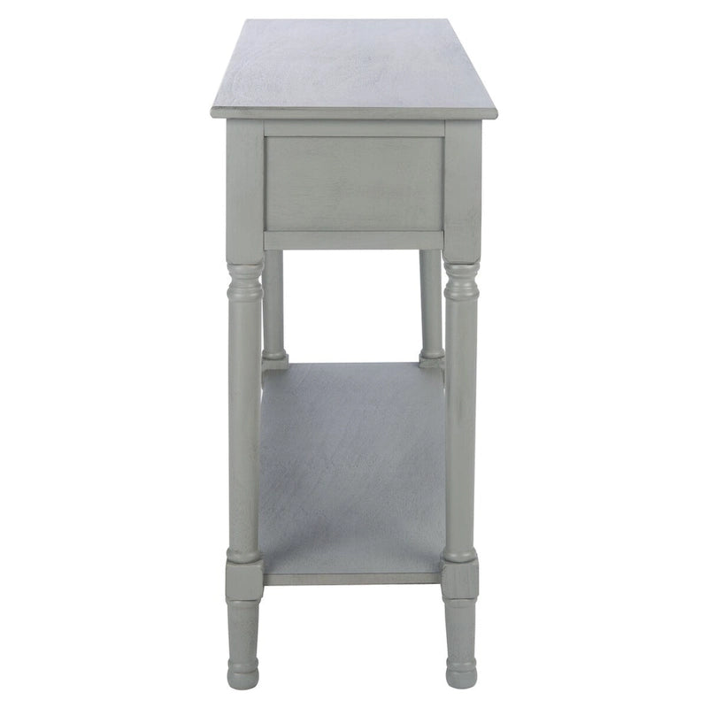 Console de ferme vieillie grise / blanche / grège / noire avec 2 tiroirs, pieds tournés et détails sculptés – Unité unique