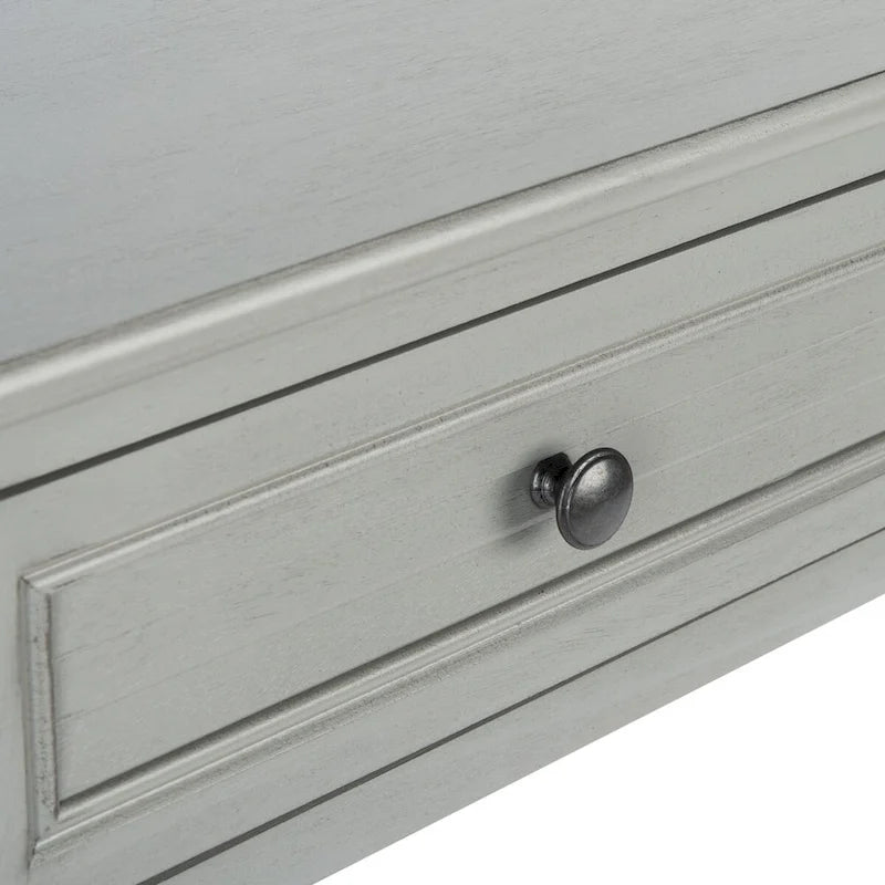 Console de ferme vieillie grise / blanche / grège / noire avec 2 tiroirs, pieds tournés et détails sculptés – Unité unique