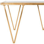 Table basse à feuille d'or antique avec plateau miroir poli et cadre géométrique – Unité individuelle