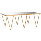 Table basse à feuille d'or antique avec plateau miroir poli et cadre géométrique – Unité individuelle