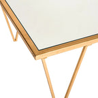 Table basse à feuille d'or antique avec plateau miroir poli et cadre géométrique – Unité individuelle