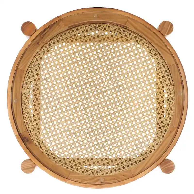 Table d'appoint à deux niveaux noire et naturelle avec plateau en verre trempé, base en rotin tressé et pieds en bois d'orme – Unité simple